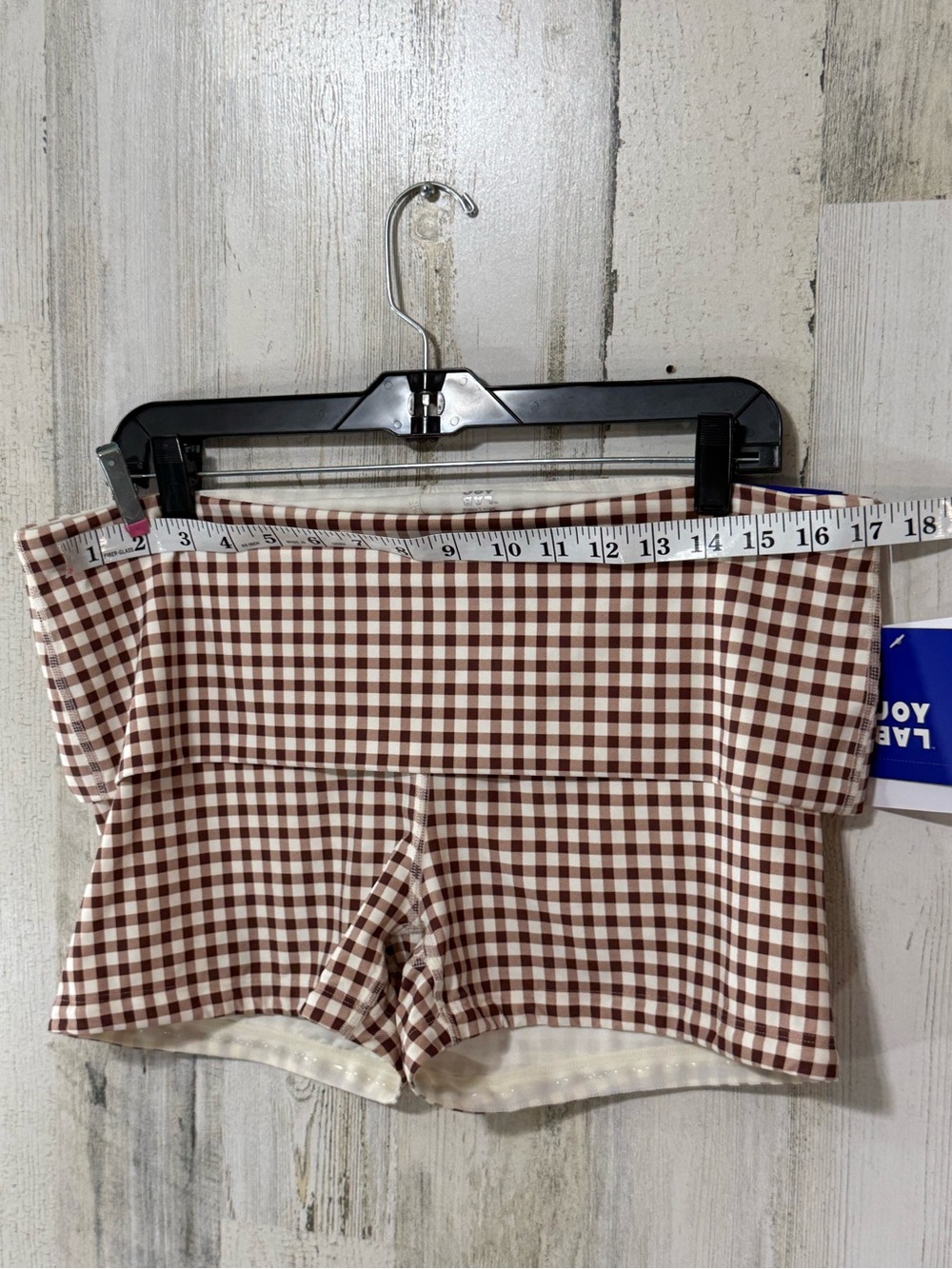 JoyLab Brown and White Gingham Low Rise Fold over Waist Shorts - Picture 4 of 9